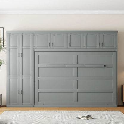 Murphy Bed with Storage, Space-saving Wall Bed, 117.5" L x 16" W x 88" H, Grey Bed Frames at Gallery Canada