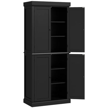 72.5" Freestanding Kitchen Pantry Cabinet with 4 Doors, Black Kitchen Pantry Cabinets at Gallery Canada