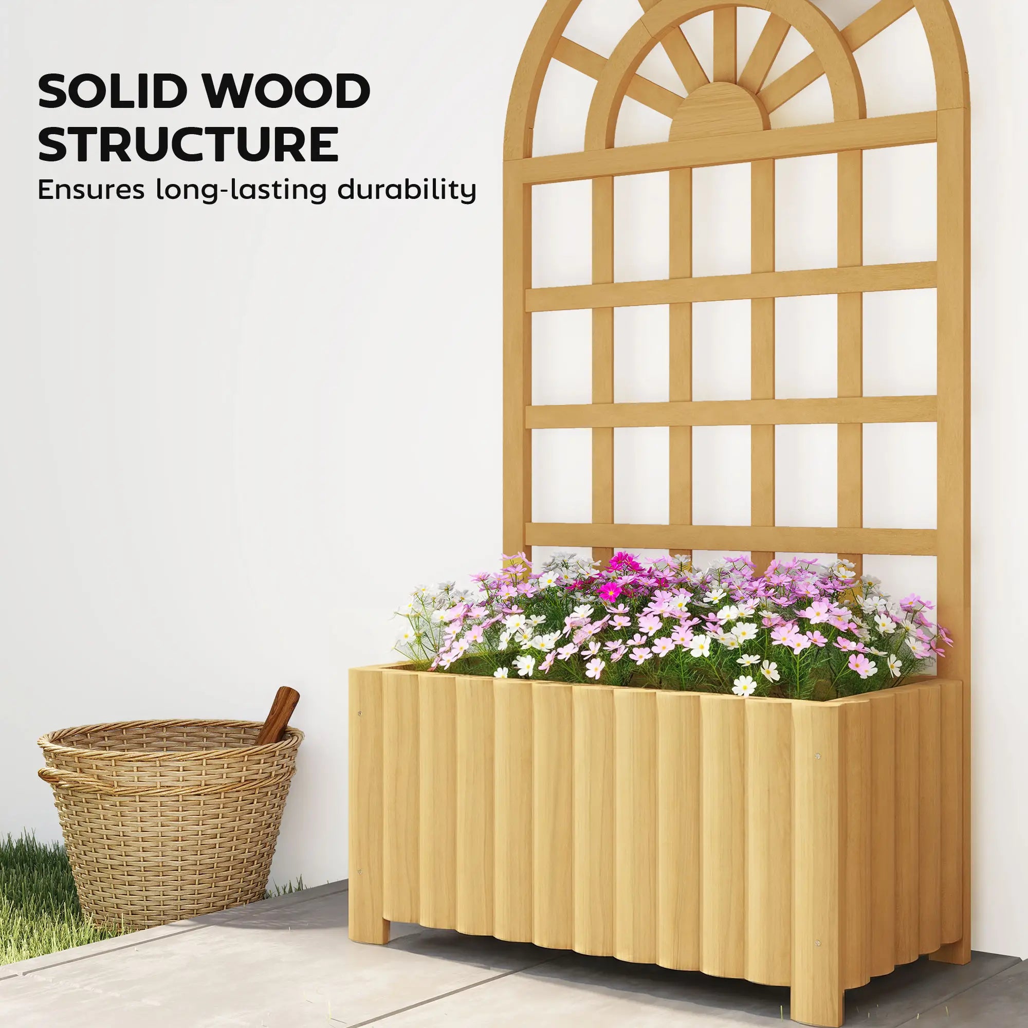 Wooden Raised Garden Bed With Lattice Trellis, Outdoor Elevated Planter Box Wooden Planter Boxes at Gallery Canada