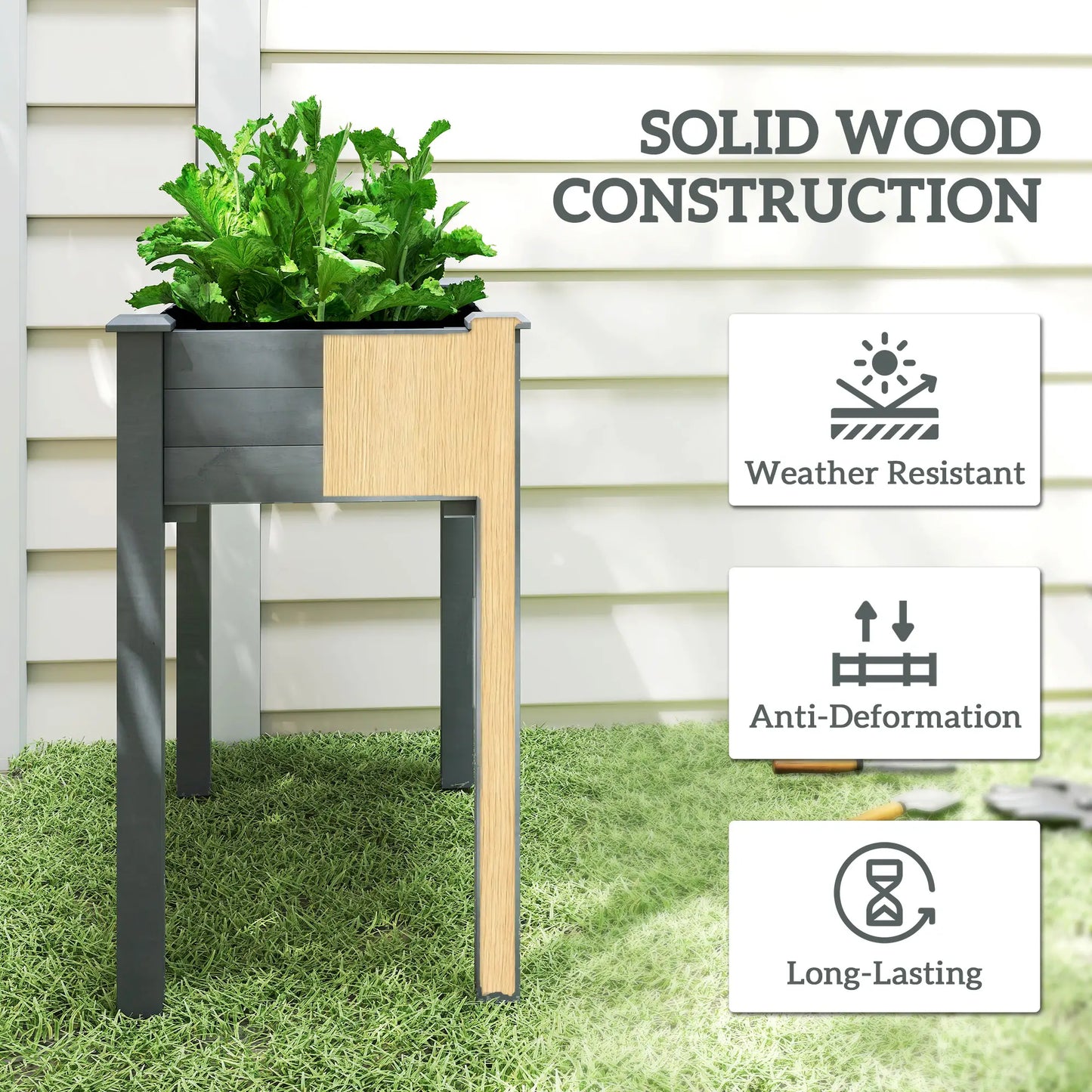 34"x18"x30" Wooden Raised Garden Bed, Elevated Planter Box with Legs, Dark Grey Raised Garden Beds at Gallery Canada