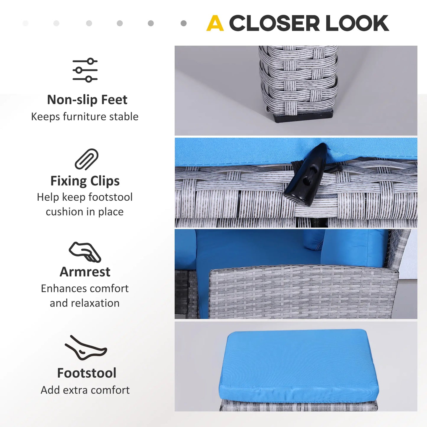 5-Piece Wicker Patio Set, Table, Ottomans, Bright Blue, Blue Patio Furniture Sets at Gallery Canada