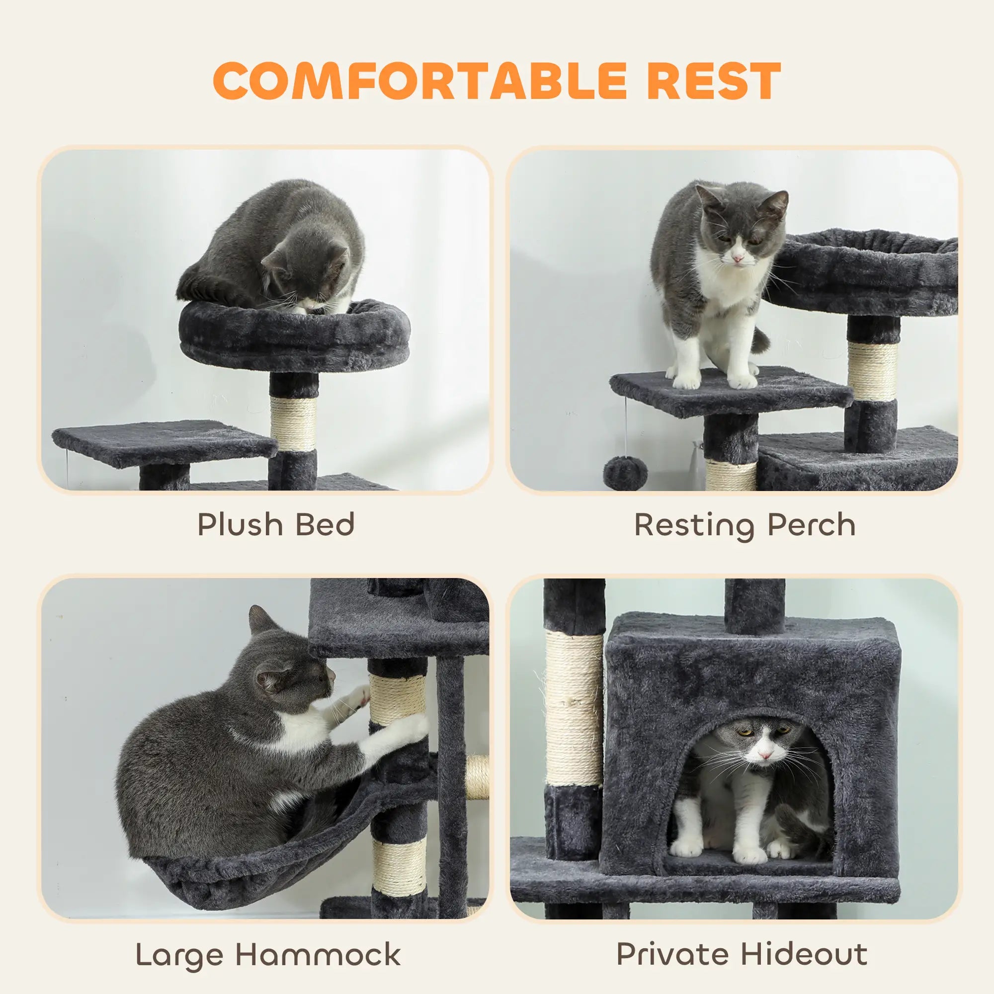 52 Inch Large Cat Tree, Dark Grey Cat Towers at Gallery Canada