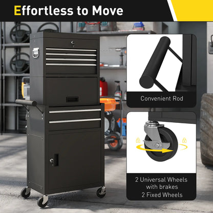 Large Tool Cabinet, 3-in-1 Rolling Chest, Detachable Storage with 6 Drawers and Pegboard, Black Tool Organizers at Gallery Canada