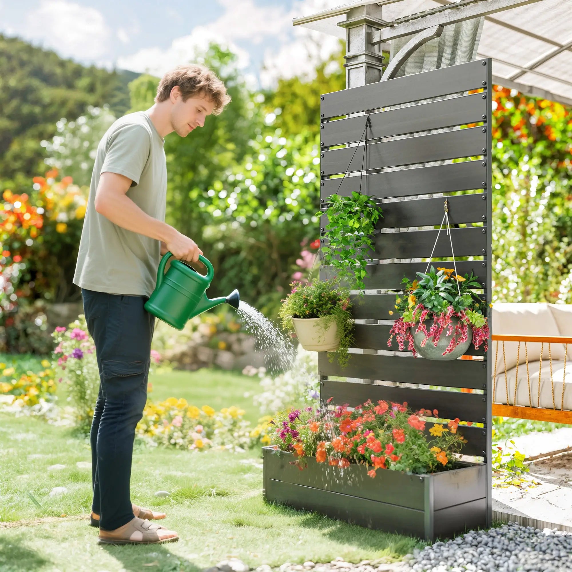 Trellis Planter for Climbing Plants, Raised Garden Bed, Outdoor, Black Raised Garden Beds at Gallery Canada