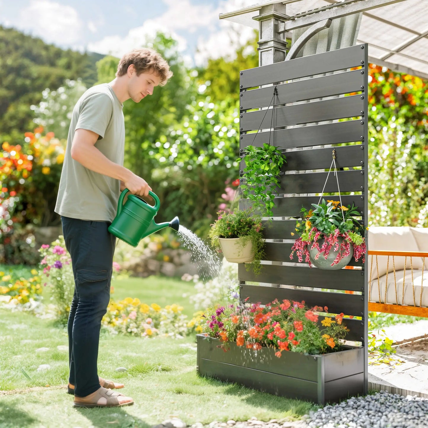 Trellis Planter for Climbing Plants, Raised Garden Bed, Outdoor, Black Raised Garden Beds at Gallery Canada