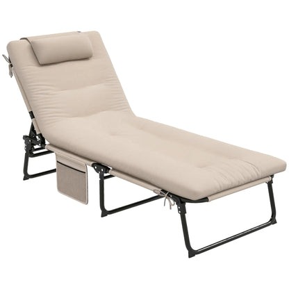 Folding Lounge Chair, 4-Level Reclining Back, Cushion, Beige Lounger Chairs at Gallery Canada