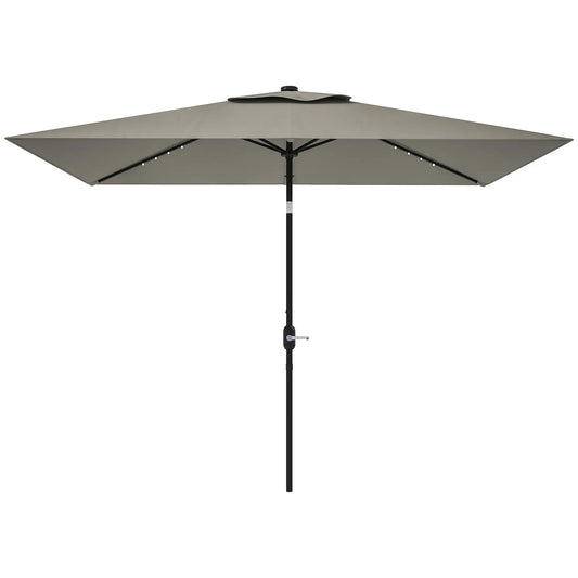 Patio Umbrella with 22 LED Solar Lights, Tilt, Light Grey Sun Umbrellas Light Grey at Gallery Canada