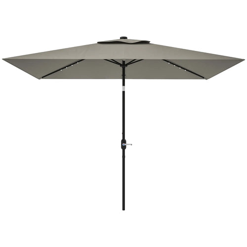 Patio Umbrella with 22 LED Solar Lights, Tilt, Light Grey