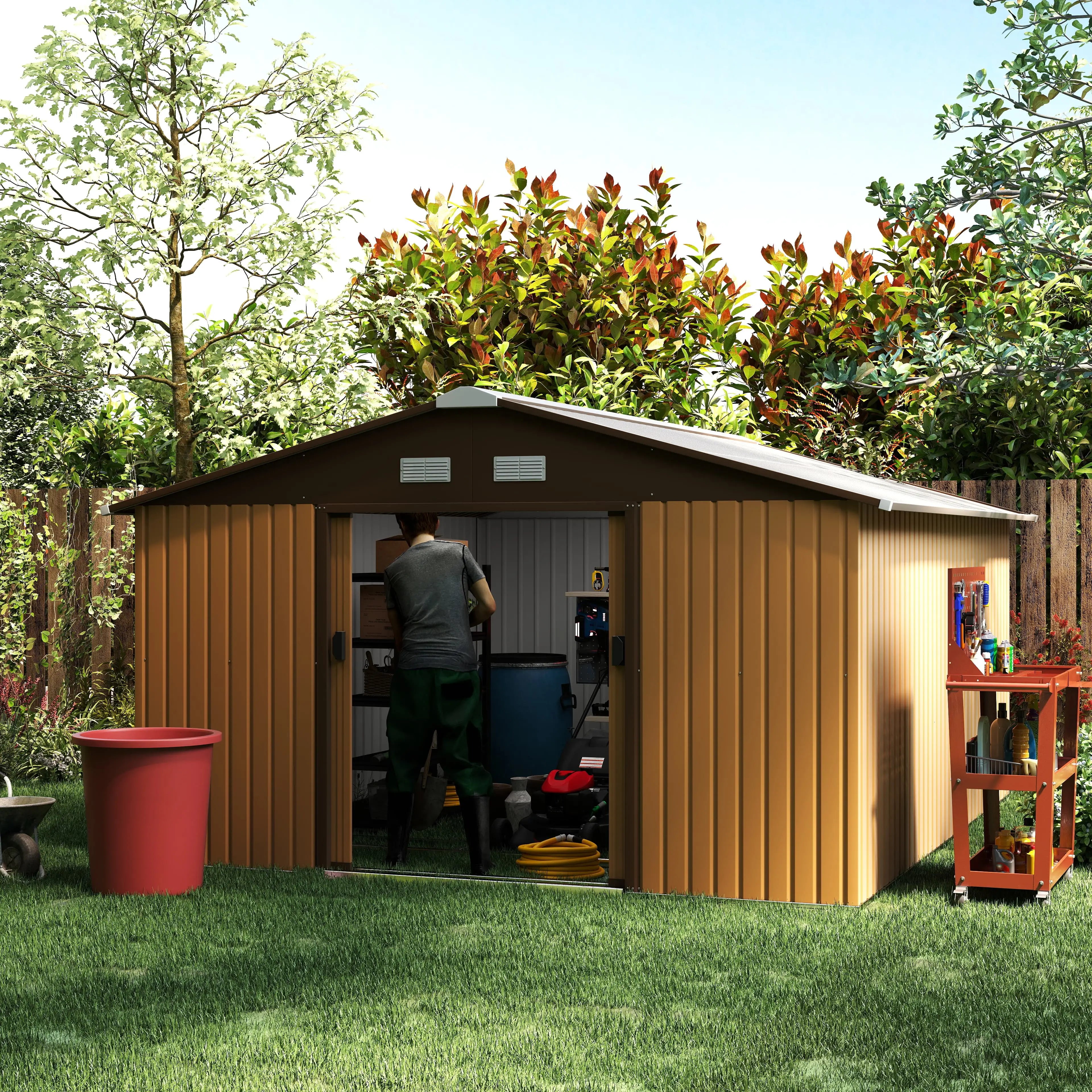 11' x 13' Garden Storage Shed, Metal Tool House, Double Doors, Yellow Sheds at Gallery Canada