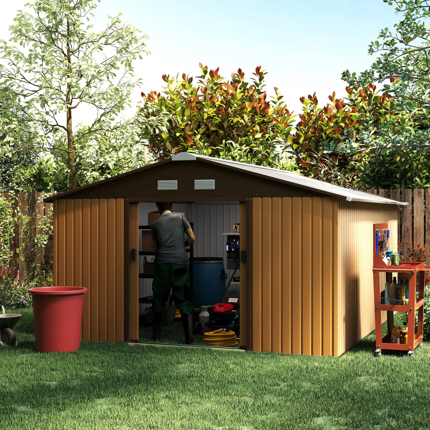 11' x 13' Garden Storage Shed, Metal Tool House, Double Doors, Yellow Sheds at Gallery Canada
