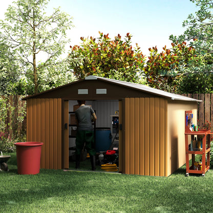 11' x 13' Garden Storage Shed, Metal Tool House, Double Doors, Yellow Sheds at Gallery Canada