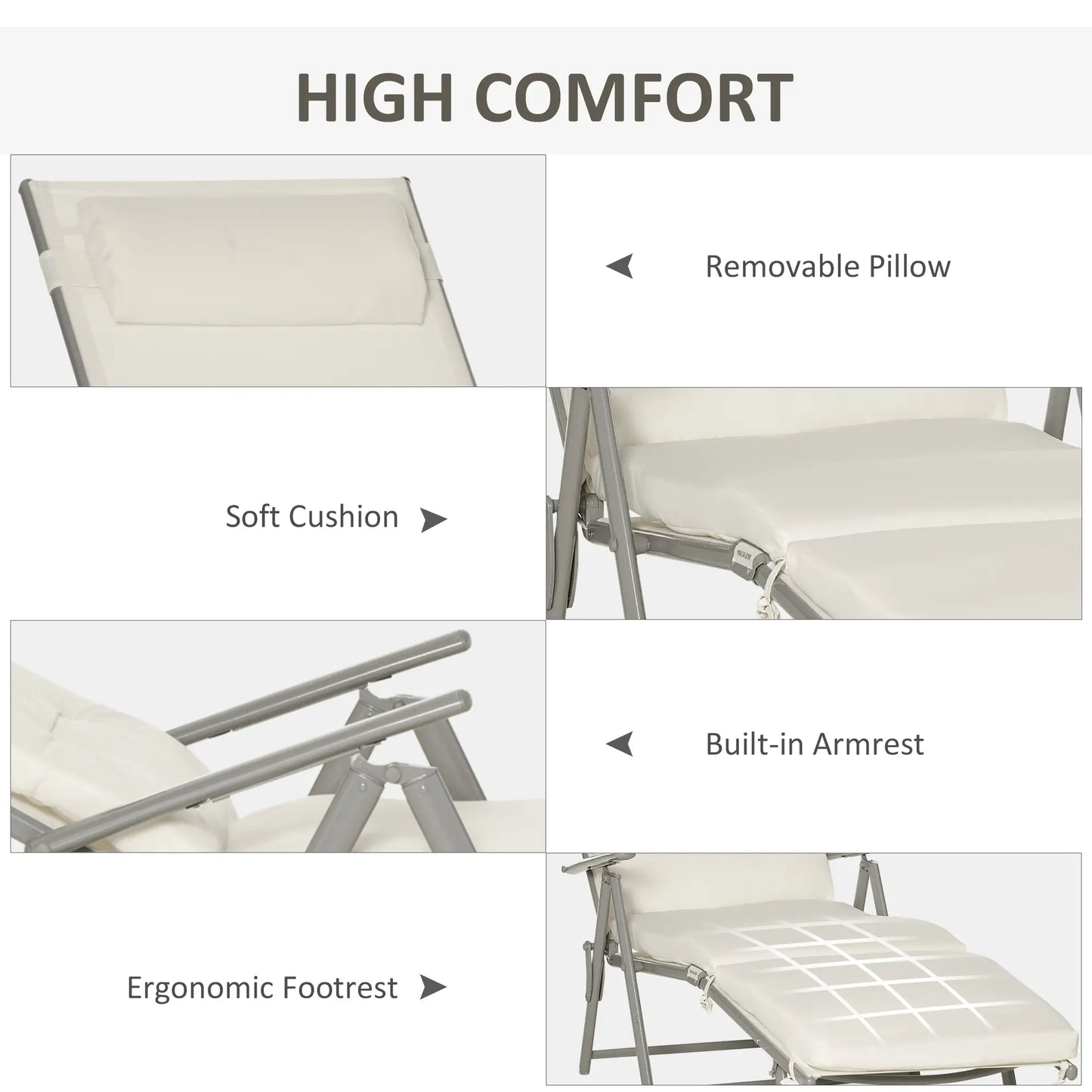 Outdoor Folding Chaise Lounge, Adjustable Backrest, Cream White Lounger Chairs at Gallery Canada