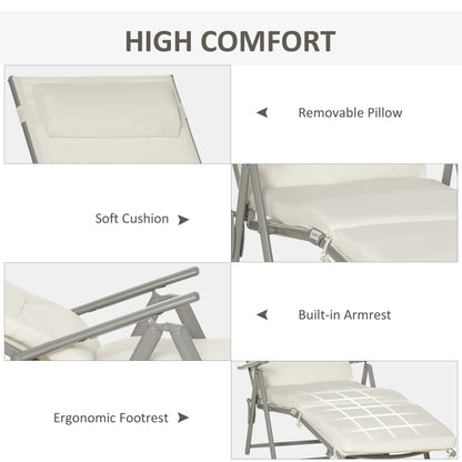 Outdoor Folding Chaise Lounge, Adjustable Backrest, Cream White Lounger Chairs at Gallery Canada