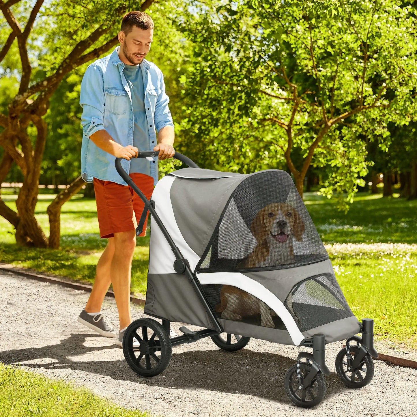 Foldable Pet Stroller For Large Dogs, Four Big Wheels, Dark Grey Dog Bike Trailers & Strollers at Gallery Canada