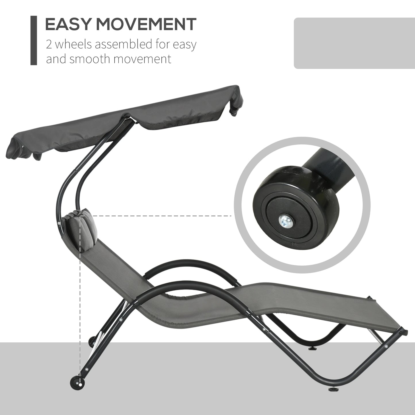 Outdoor Chaise Lounge Chair, Sun Lounger with Sunshade, Wheels, Breathable Mesh, Dark Gray Daybeds at Gallery Canada