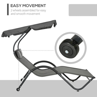 Outdoor Chaise Lounge Chair, Sun Lounger with Sunshade, Wheels, Breathable Mesh, Dark Gray Daybeds at Gallery Canada
