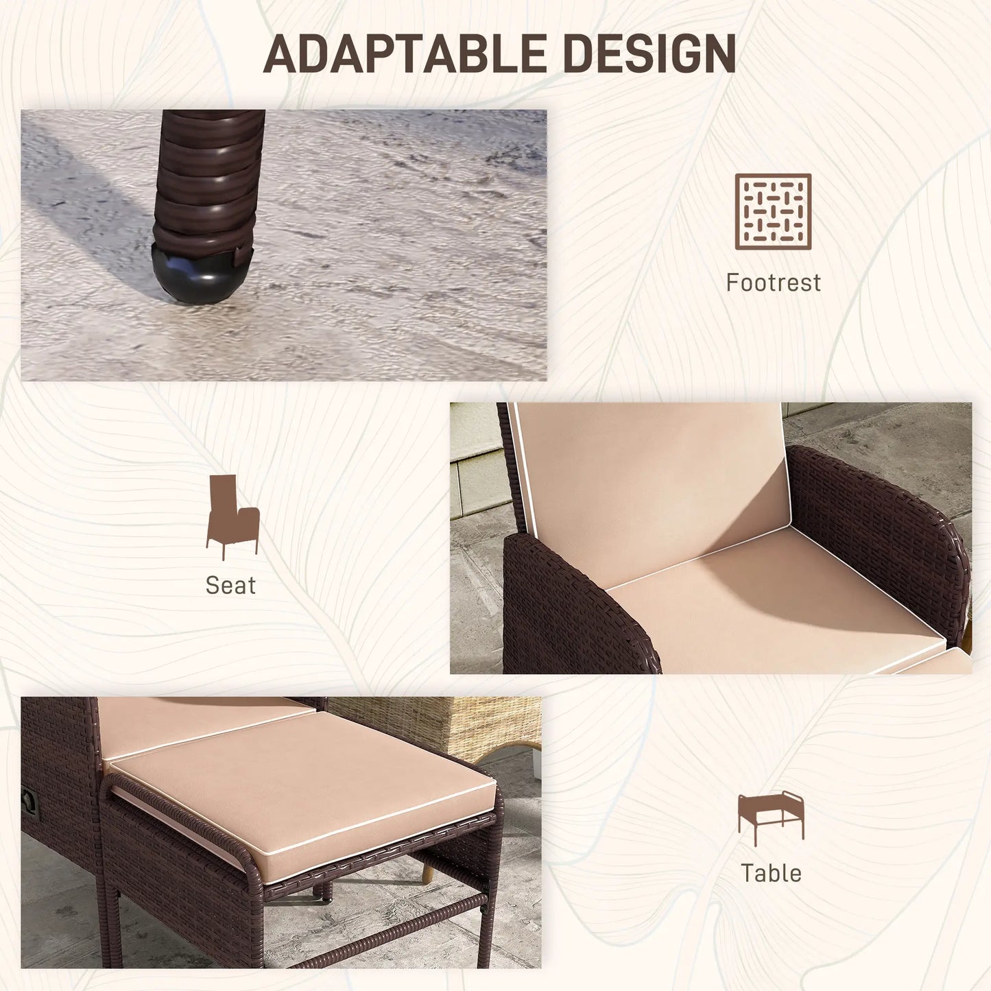 2 Pc Patio Reclining Chair Set with Stool, Cushions, Outdoor, Brown Patio Furniture Sets at Gallery Canada