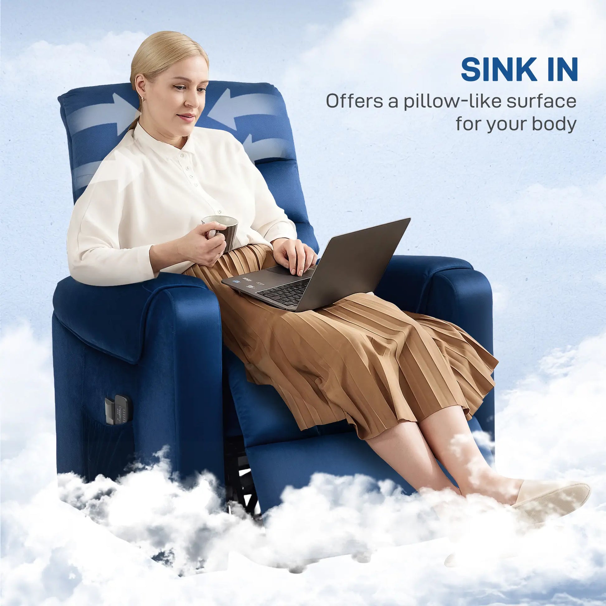 Elderly Lift Chair, Massage Recliner with 8 Vibration Points, Dark Blue Sofas & Reclining Chairs at Gallery Canada