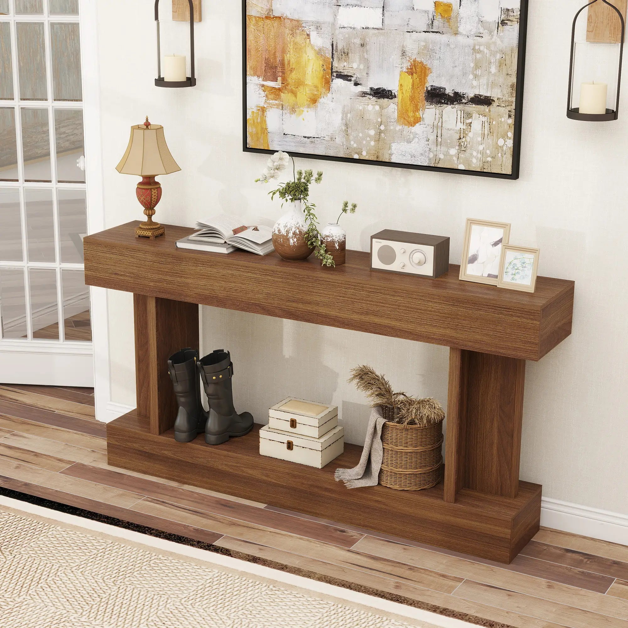 63 Inch Console Table, Vintage Narrow Entryway with Storage Shelf, Dark Brown Console Tables at Gallery Canada