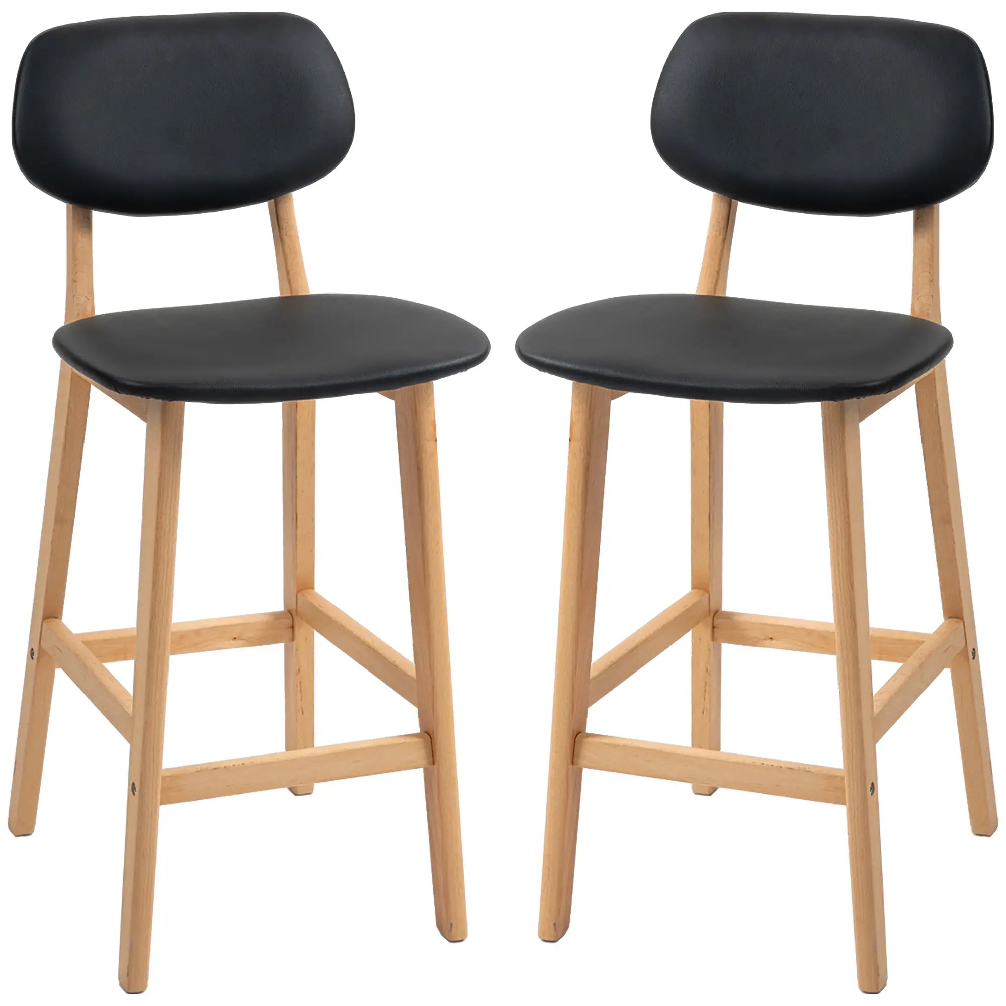 PU Leather Bar Stools Set of 2, Counter Height, Natural and Black, Black Bar Stools Black, Natural at Gallery Canada
