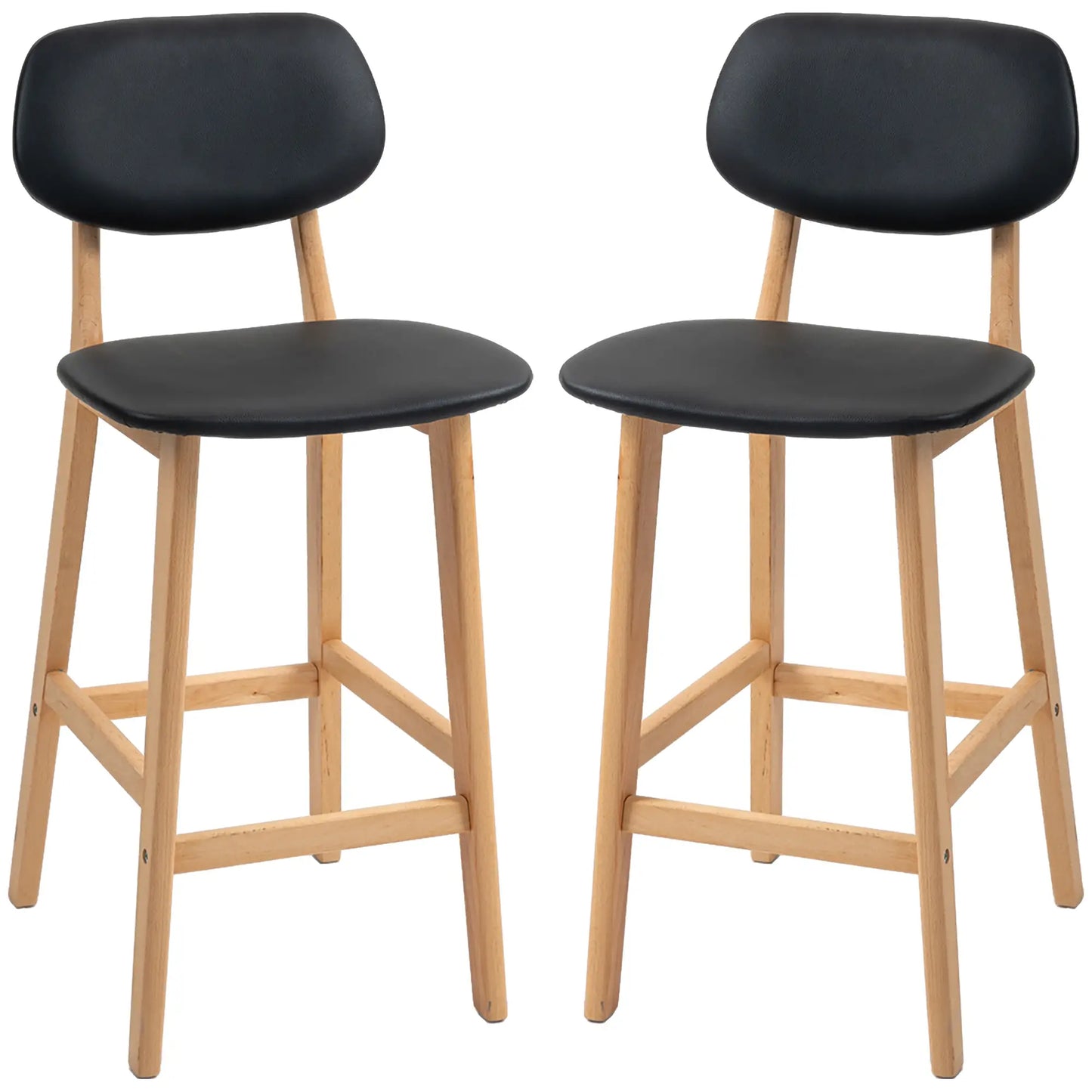 PU Leather Bar Stools Set of 2, Counter Height, Natural and Black, Black Bar Stools Black, Natural at Gallery Canada
