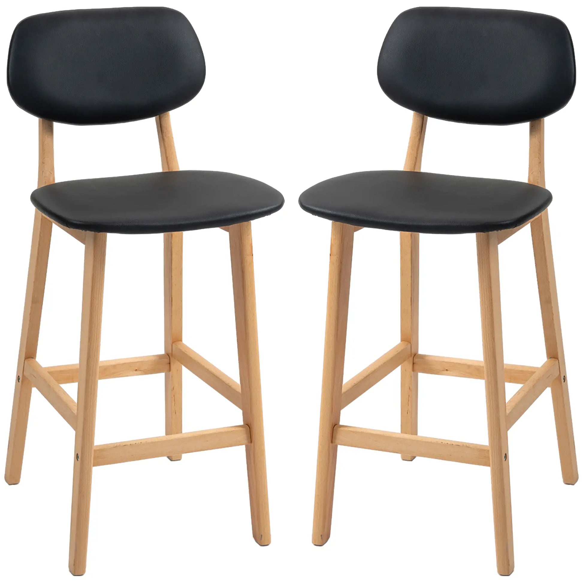 PU Leather Bar Stools Set of 2, Counter Height, Natural and Black, Black Bar Stools Black, Natural at Gallery Canada