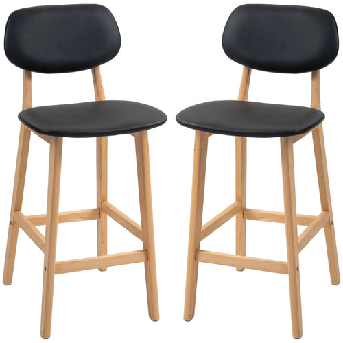 PU Leather Bar Stools Set of 2, Counter Height, Natural and Black, Black