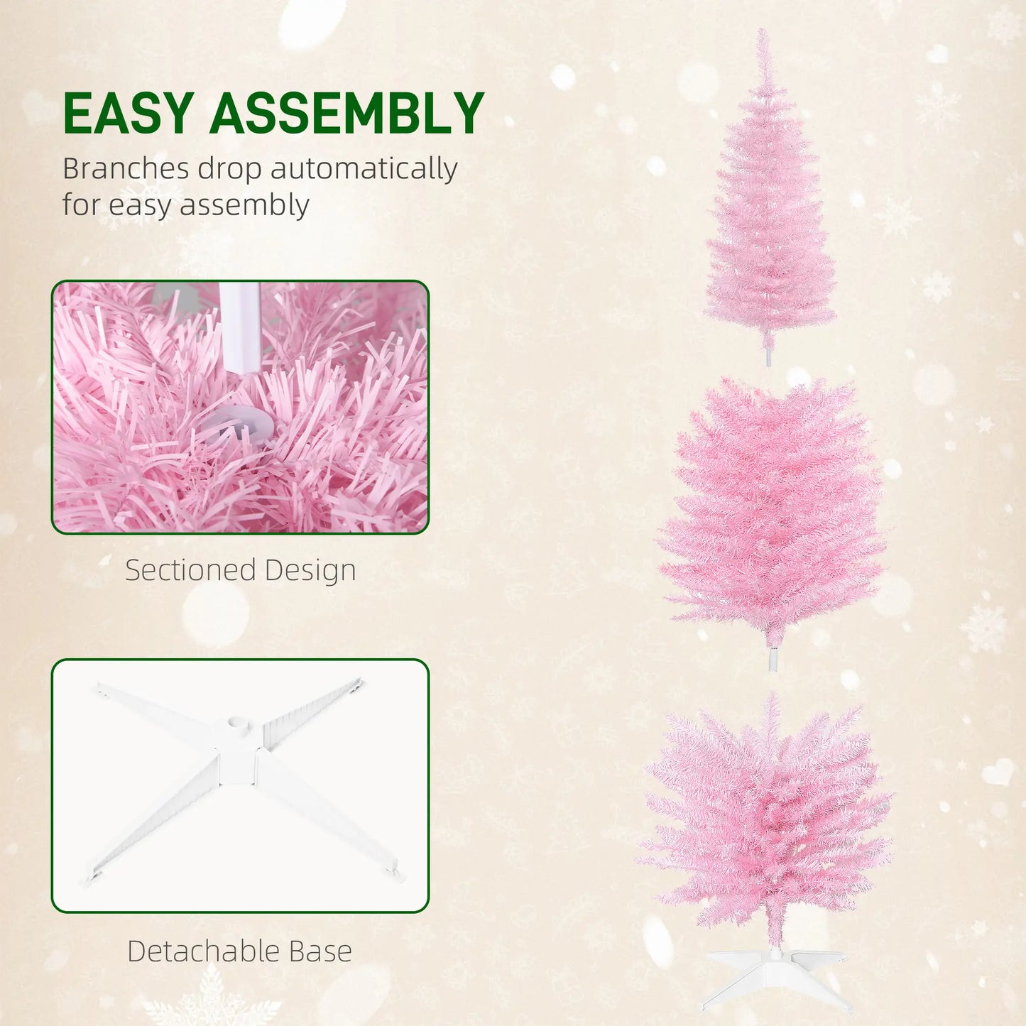 6' Slim Artificial Christmas Tree, Realistic Branches, Sturdy Metal Stand, Pink Pencil Christmas Trees at Gallery Canada