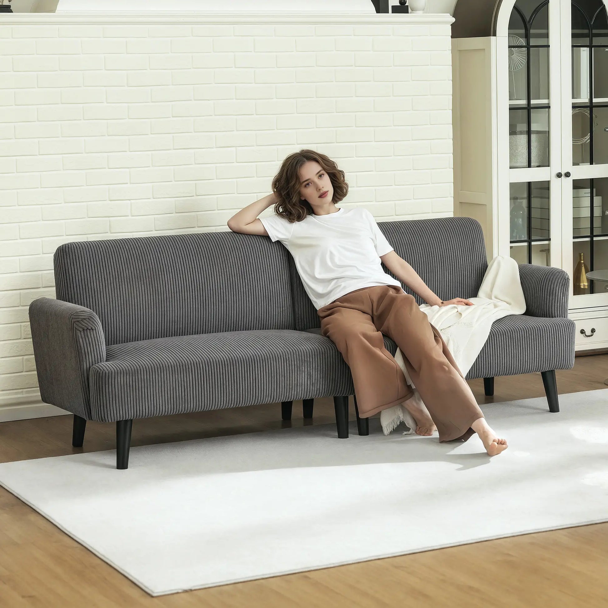 Modern 3 Seater Sofa, Corduroy Loveseat, Grey 3-Seater Sofas at Gallery Canada