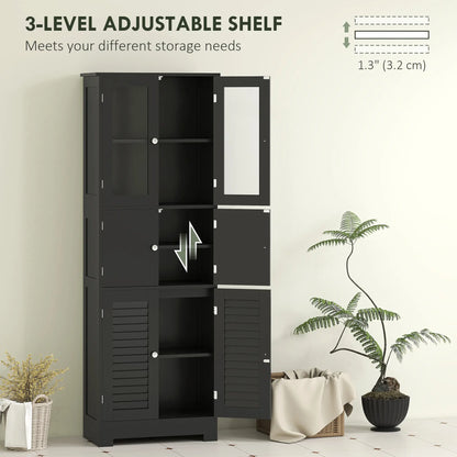 Freestanding Bathroom Cabinet, Glass Louvred Doors, Tall, Black Bathroom Cabinets at Gallery Canada