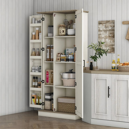 70" Tall Kitchen Pantry Cabinet, Adjustable Shelves, Cream White Kitchen Pantry Cabinets at Gallery Canada