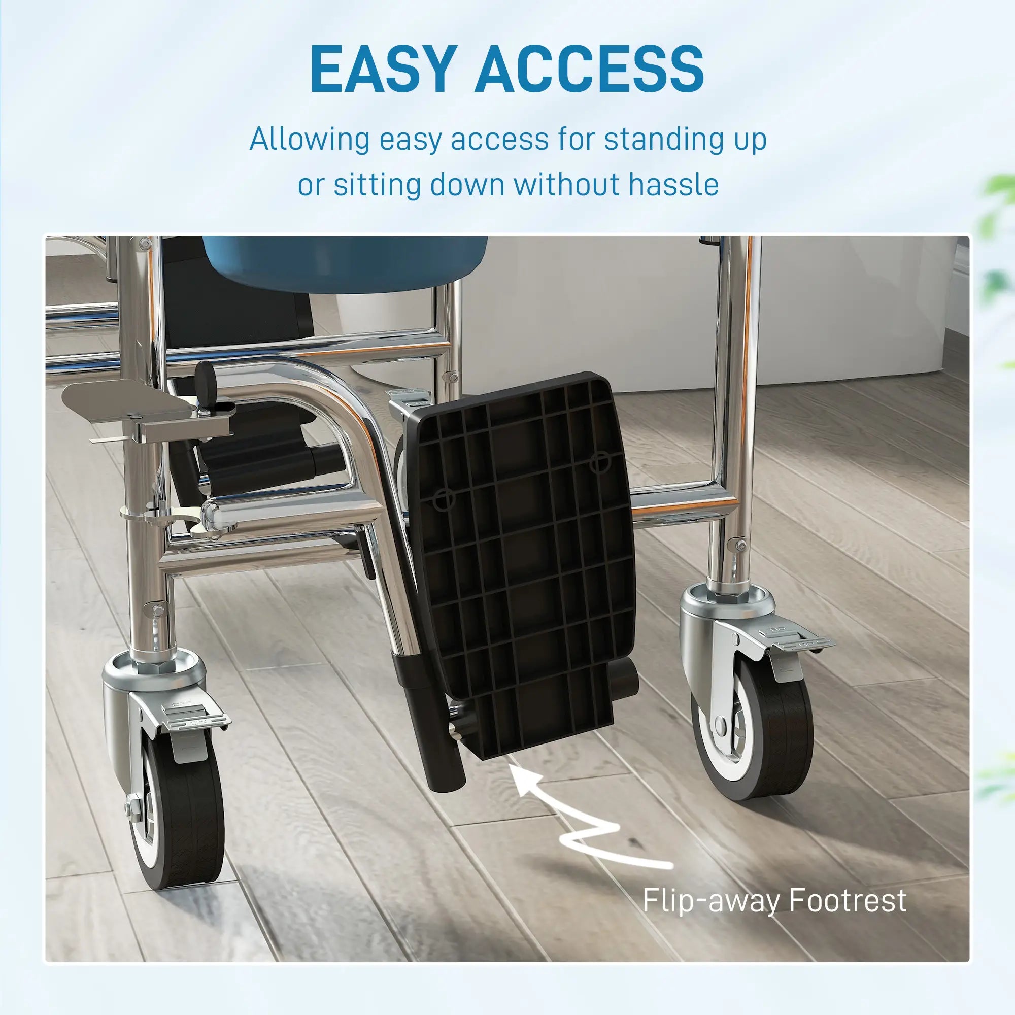 Rolling Shower Chair, Commode with Wheels, Backrest, Arms, Flip Footrests, Grey Bath Chairs at Gallery Canada