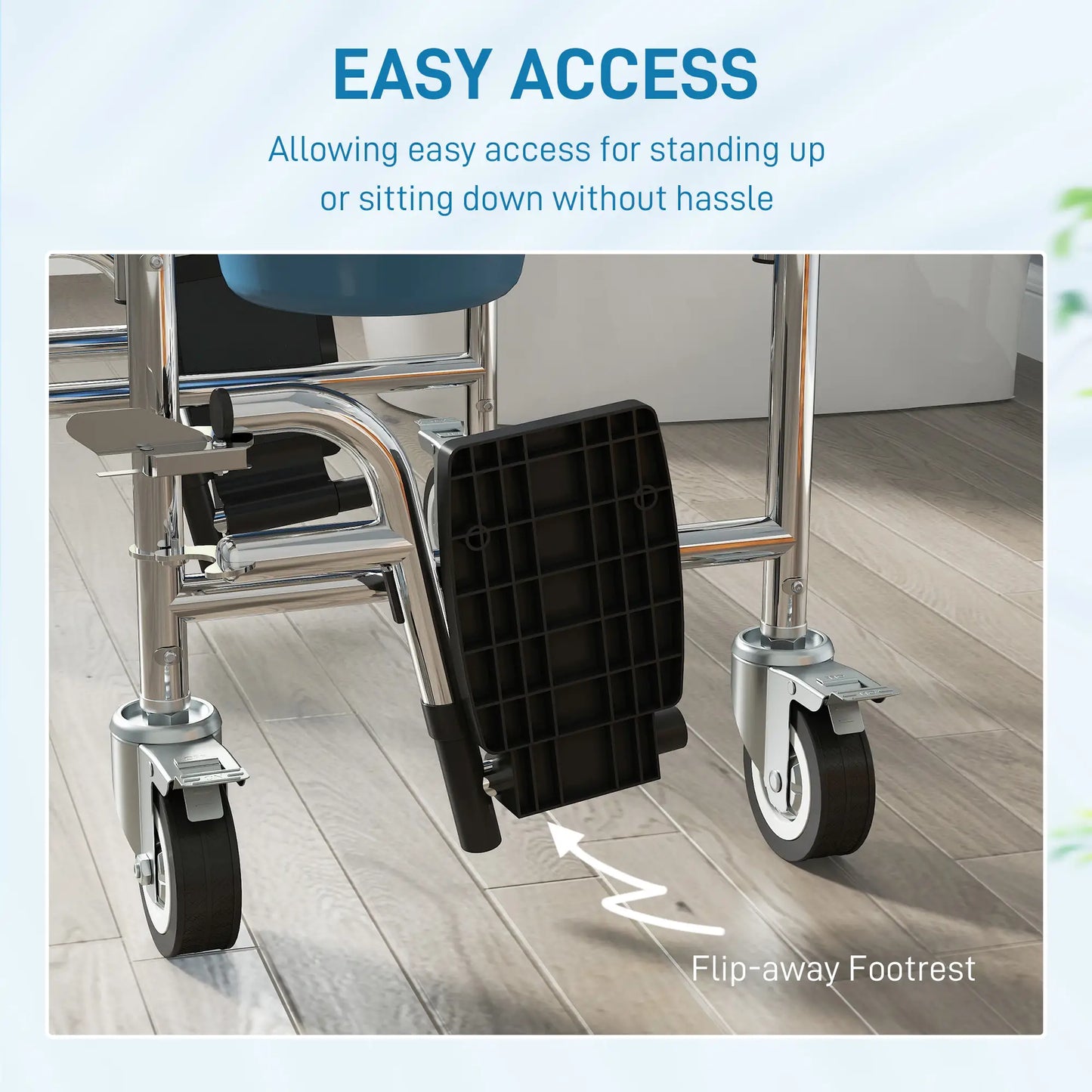 Rolling Shower Chair, Commode with Wheels, Backrest, Arms, Flip Footrests, Grey Bath Chairs at Gallery Canada