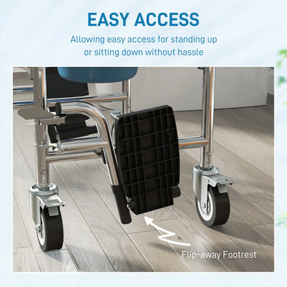Rolling Shower Chair, Commode with Wheels, Backrest, Arms, Flip Footrests, Grey Bath Chairs at Gallery Canada