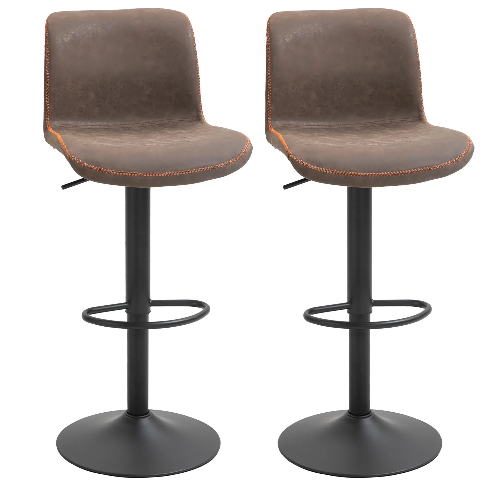 Swivel Bar Stools Set of 2, Adjustable Height, PU Leather, Brown Bar Stools Brown at Gallery Canada