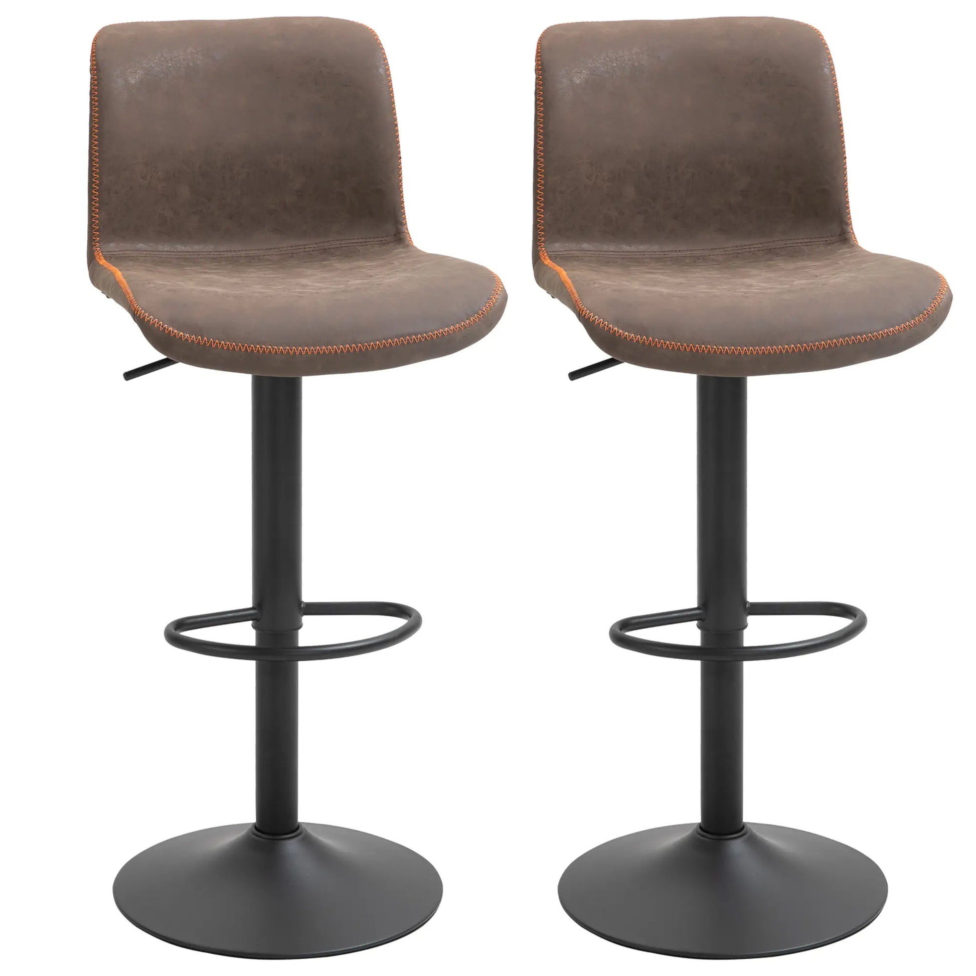 Swivel Bar Stools Set of 2, Adjustable Height, PU Leather, Brown Bar Stools Brown at Gallery Canada