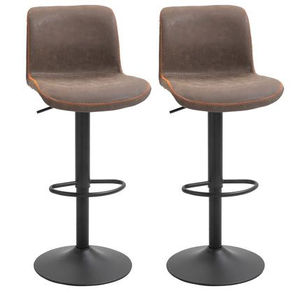 Swivel Bar Stools Set of 2, Adjustable Height, PU Leather, Brown Bar Stools Brown at Gallery Canada