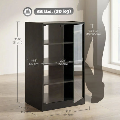 5-Tier AV Media Stand, Push Open Glass Doors, Adjustable Shelves, Distressed, Black Storage Cabinets at Gallery Canada