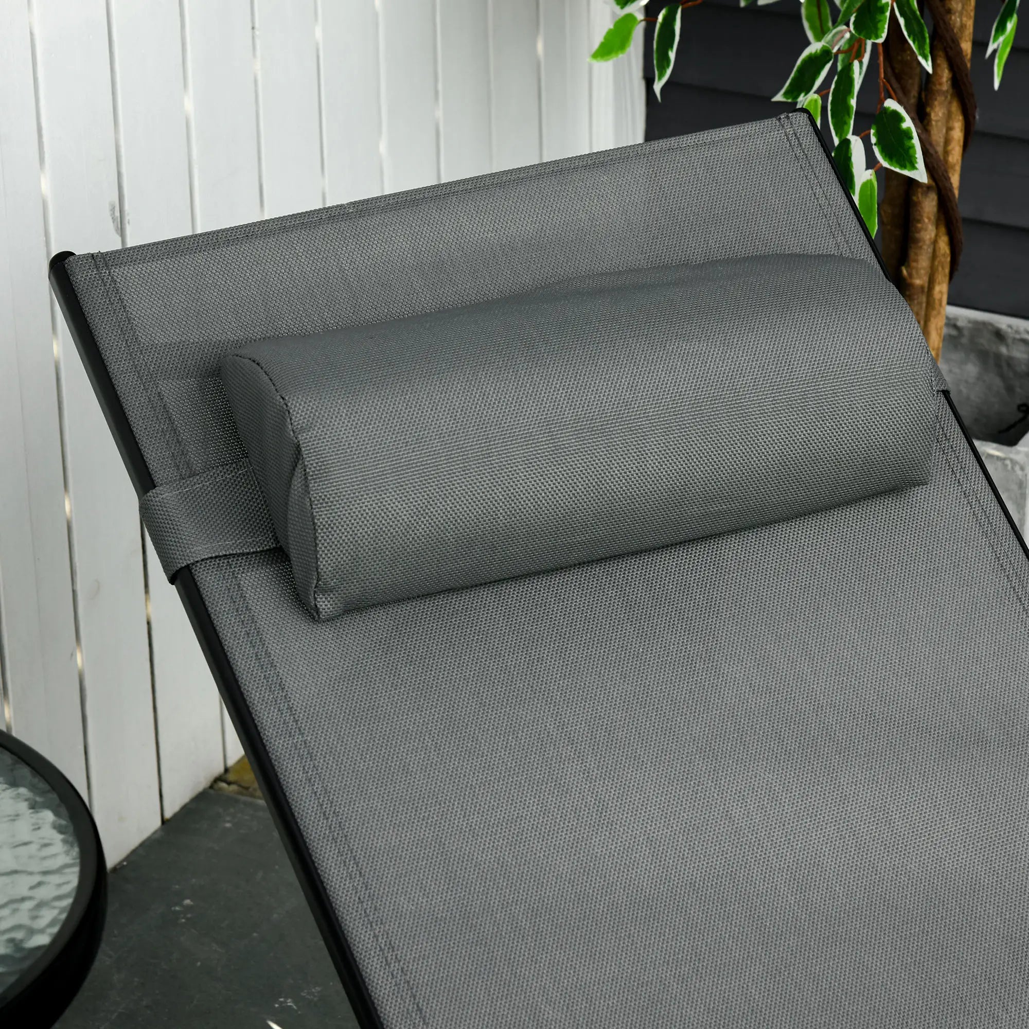 Aluminum Reclining Lounge Chair, 5-Level Adjustable Backrest, Head Pillow, Grey Lounger Chairs at Gallery Canada