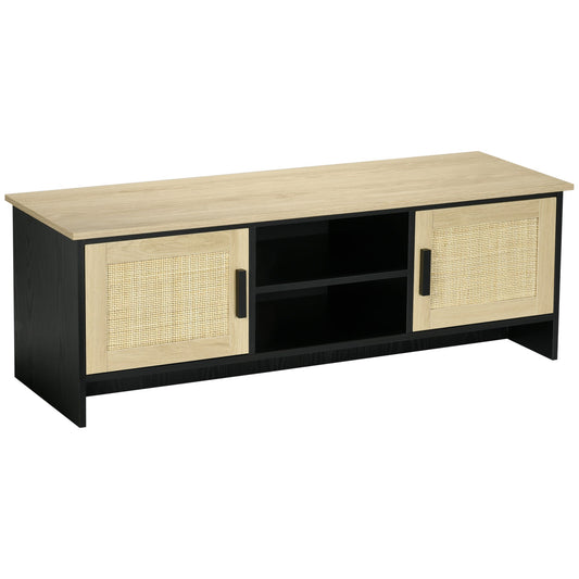 TV Stand for 60 inches, TV Cabinet with 2 Shelves, 2 Cable Managements and 2 Rattan Door Cabinets, Natural - Gallery Canada