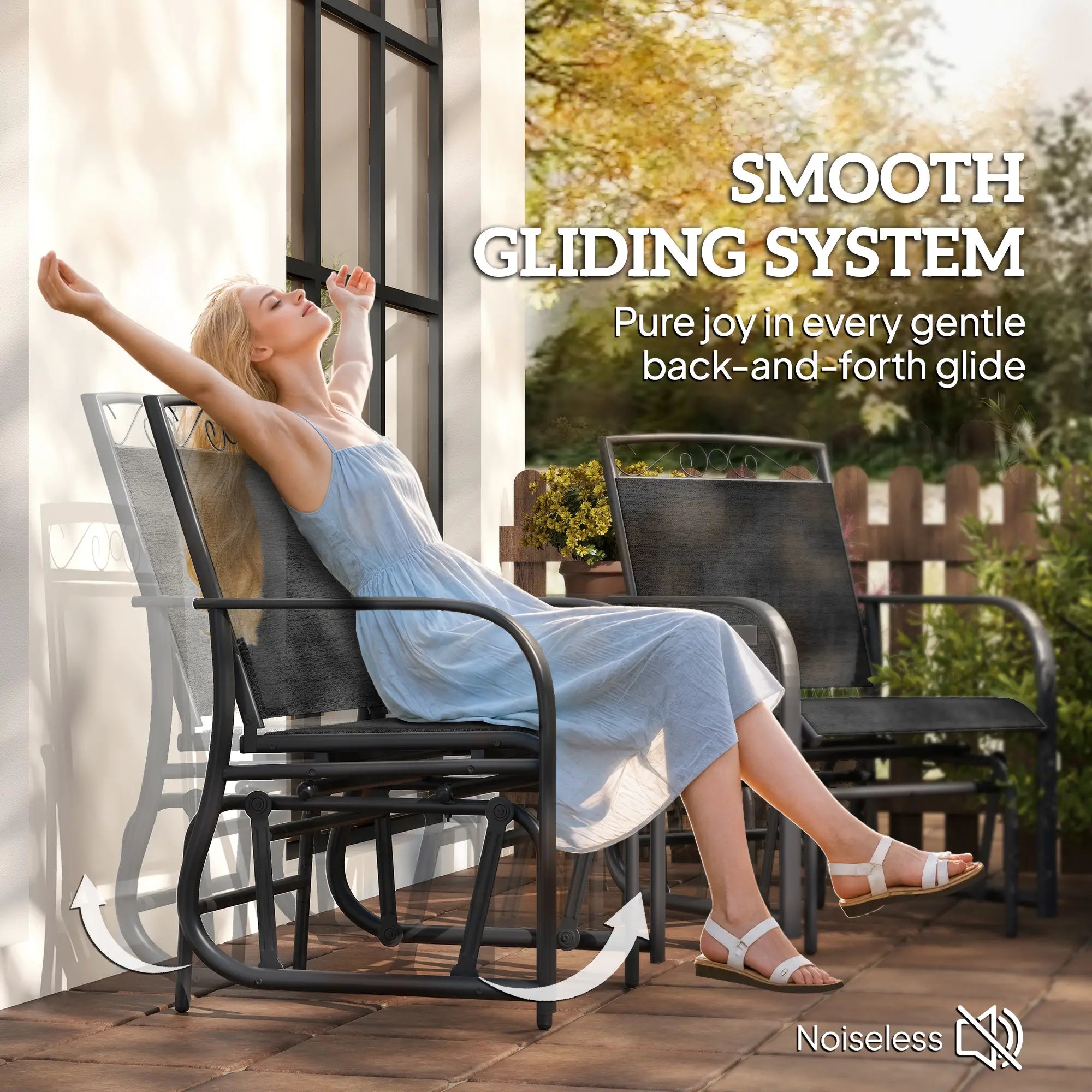 Outdoor Glider Bench with Coffee Table, 2-Seat Rocking Chair Swing, Black Outdoor Gliders at Gallery Canada