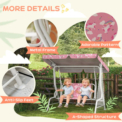 Kids Porch Swing, 2-Seater Bench With Safety Belts, Adjustable Canopy, Pink Gym Sets & Swings at Gallery Canada