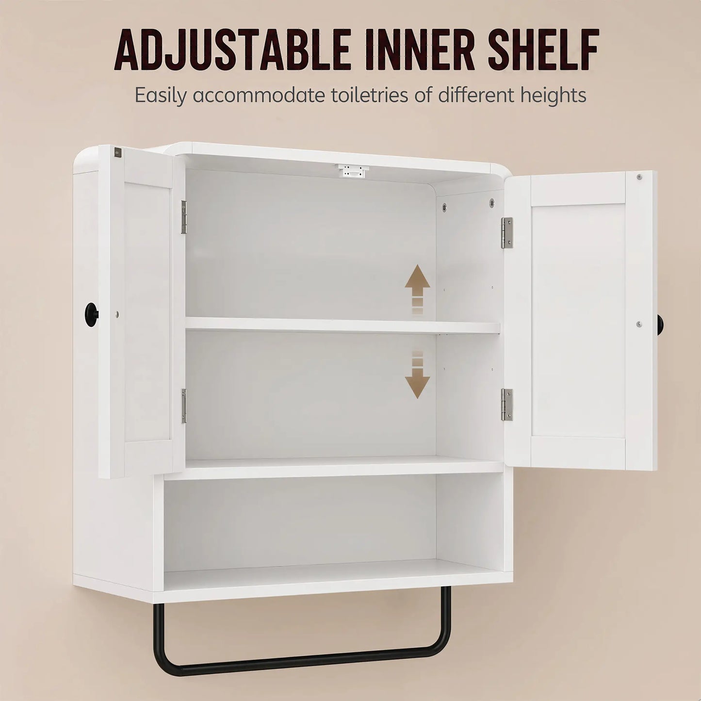 Wall Mounted Bathroom Cabinet, 2 Doors, White