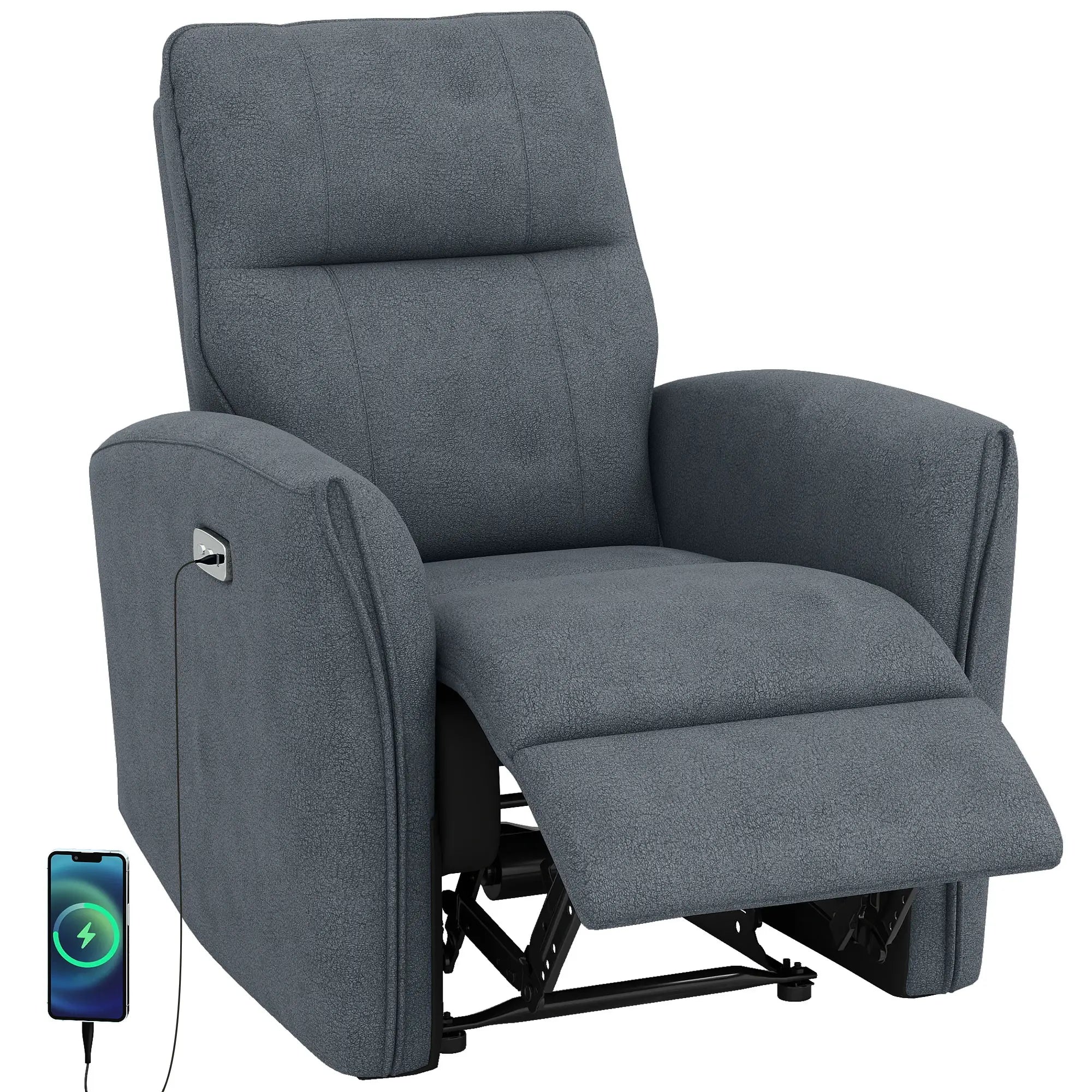 Fabric Recliner Chair, USB Ports, Footrest, Charcoal Grey Sofas & Reclining Chairs at Gallery Canada