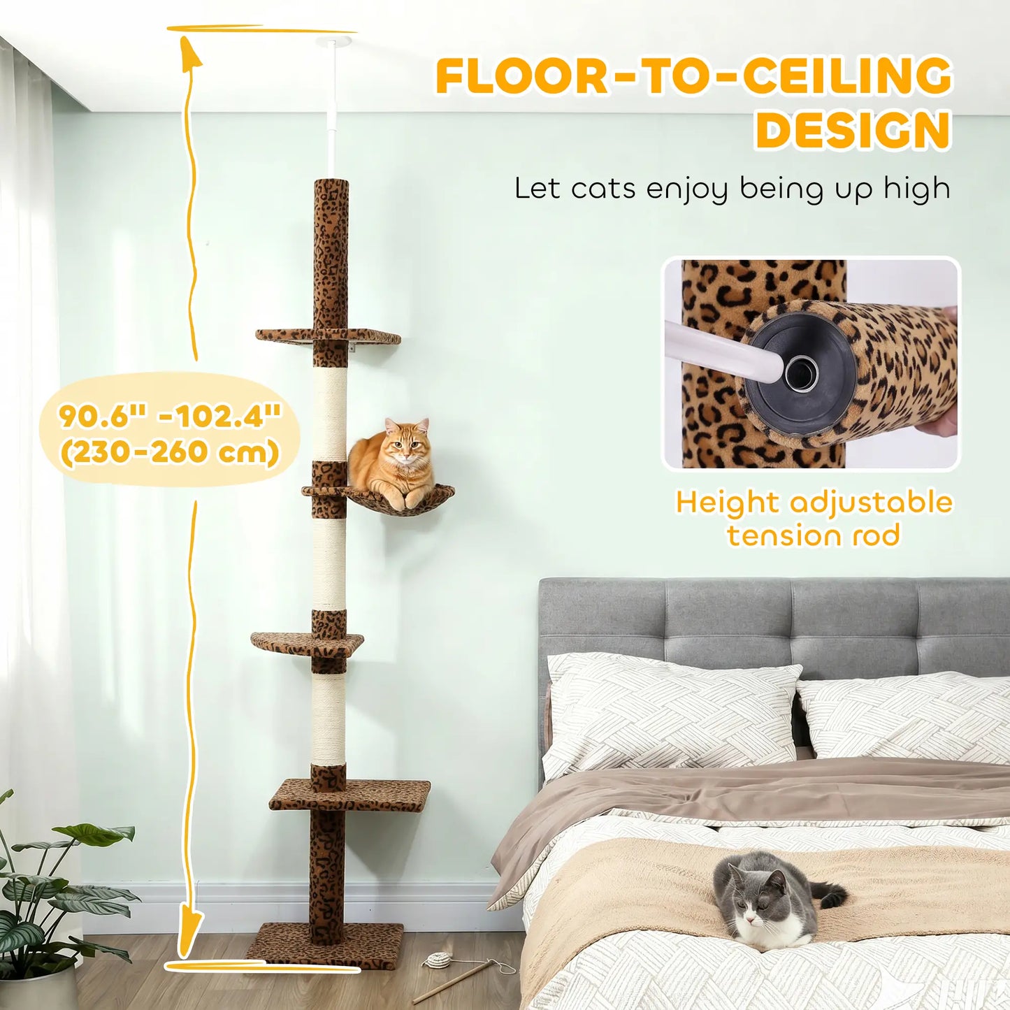 8.5ft Cat Tree 5-Tier Kitty Activity Center With Scratching Post, Leopard Print