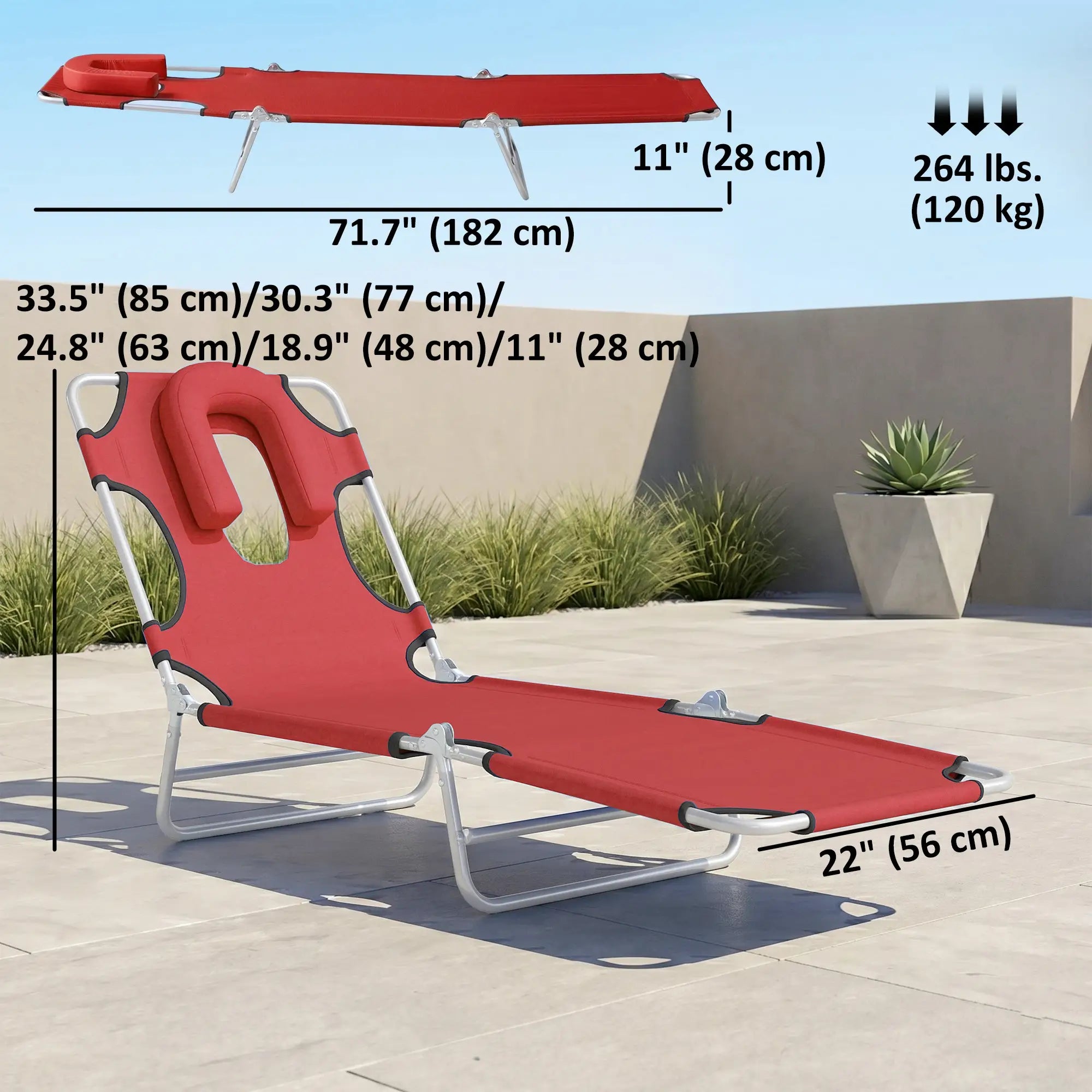 Outdoor Lounge Chair, Adjustable Folding Chaise, Sun Lounger Bed, Red Lounger Chairs at Gallery Canada