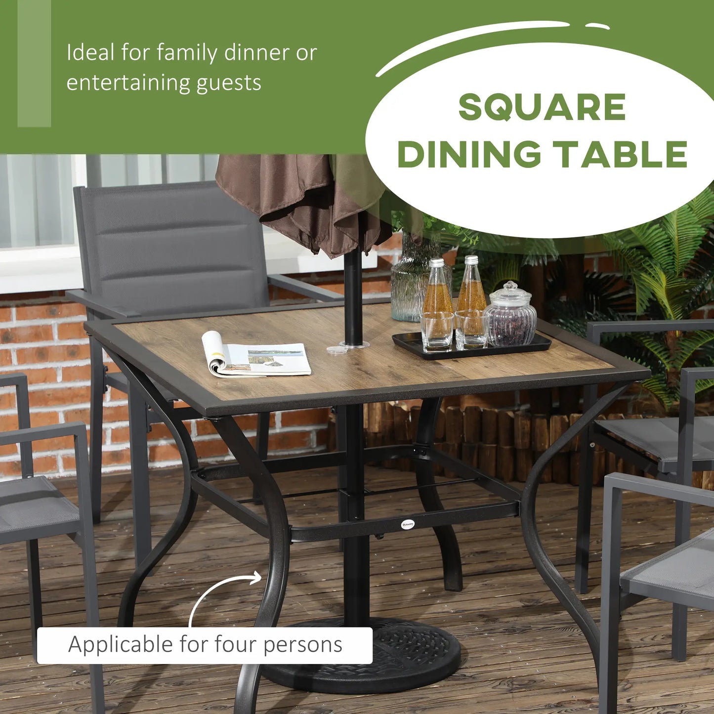37" Square Outdoor Dining Table for 4, Plastic Board Tabletop, Mixed Brown, Brown Patio Side Tables at Gallery Canada