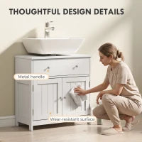 Meuble de salle de bain moderne avec vasque, rangement sous évier, blanc