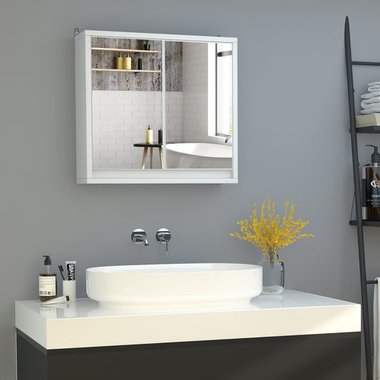 Wall Mounted Bathroom Medicine Cabinet Mirrored Cabinet with Hinged Door 2-Tier Storage Shelves White - Gallery Canada