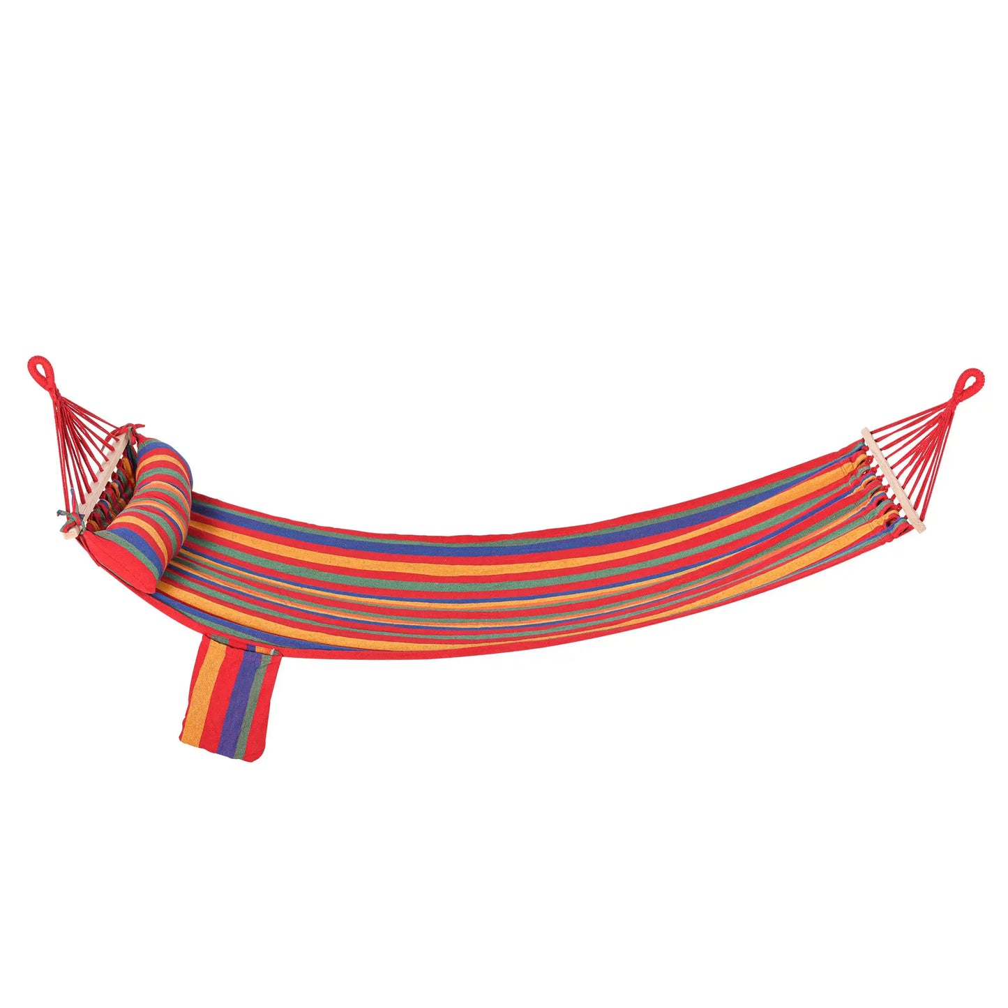 Portable Cotton Hammock Swing Chair, With Headrest And Side Pocket, Rainbow Stripes Camping Hammocks Rainbow Stripes at Gallery Canada